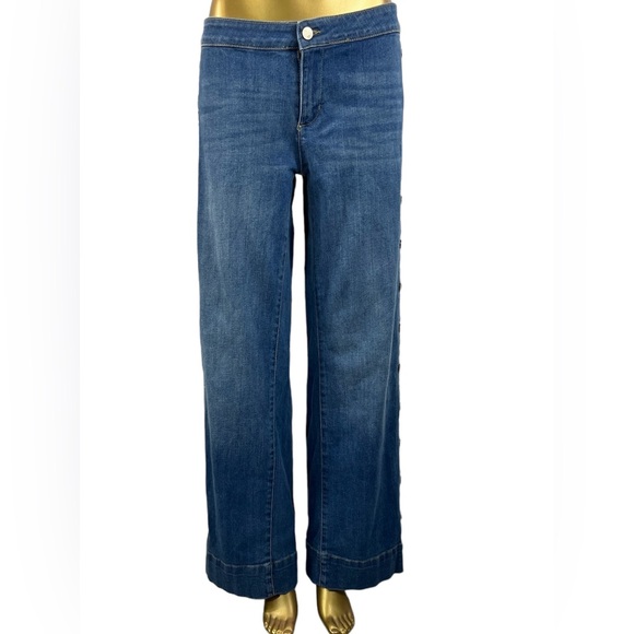 New York & Co Soho Side Snap Break Away Wide Leg Jeans Cotton Size 4 Blue - Picture 3 of 16